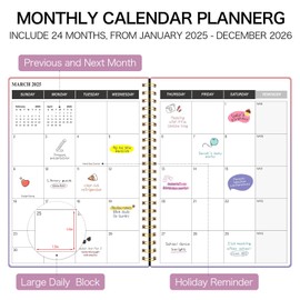 Monthly Planner 2025-2026, 2025 Calendar 24 Months Planner, JAN 2025 - DEC 2026, 7.4"x9.4", Personal Organizer with Monthly Goals, To-Do List, Habit Tracker, 24 Monthes for School Office Home Planning