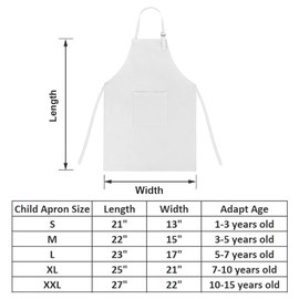 TopTie Kids Aprons with Pocket & Adjustable Strap, Child Chef Bib Apron for Kitchen Cooking Baking Painting-White-S