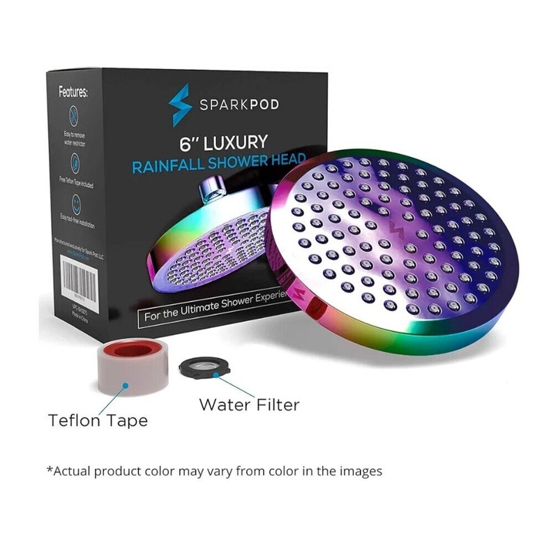 SparkPod 6" Luxury Rainfall Shower Head - Rainbow Color