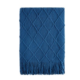 BOURINA Textured Solid Soft Sofa Throw Couch Cover Knitted Decorative Blanket,Royal Blue, 127x228cm