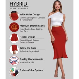 Hybrid & Company Womens Nylon Ponte Stretch Office Fishtail Pencil Skirt KSK45010 1073T RED M