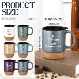 FillTouch 6 Pcs Christian Father's Day Gifts Bulk 15 oz Religious Ceramic Cups Cork Bottom Coffee Mugs with Bible Verses Thank You Gifts for Dad Godfather Pastors Church Favors