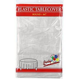 Clear Round Plastic Tablecloth - 8 Pack - Premium Quality Disposable Party Table Covers for Parties and Events - 84” - By Party Dimensions