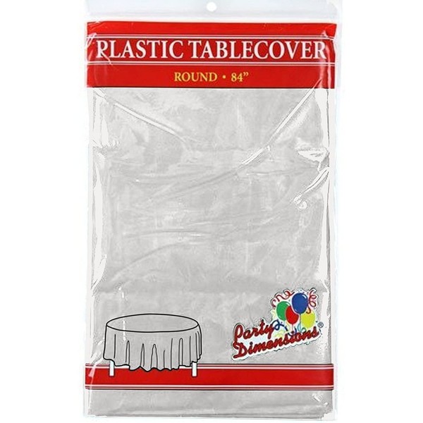 Clear Round Plastic Tablecloth - 8 Pack - Premium Quality Disposable Party Table Covers for Parties and Events - 84” - By Party Dimensions