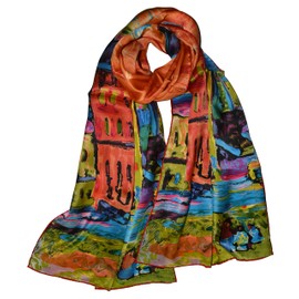 YSSP, Wassily Kandinsky's Houses in Munich, Elegant Luxury Fashion Silk Scarf Classic Premium Vintage Shawl Wrap Art, Oblong