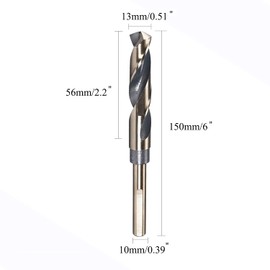 TOP-VIGOR 13mm Reduced Shank Twist Drill Bits with 10mm Shank, High Speed Steel 4341 Cutting Diameter Drilling Bits for Stainless Steel Alloy Metal Plastic Wood