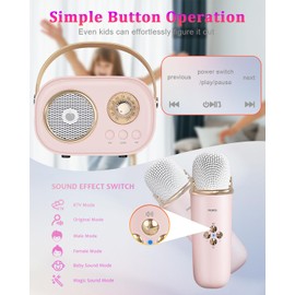 PRUNUS Mini Karaoke Machine with 2 Wireless Mics for Kids,Portable Bluetooth Speaker Toys for Girls Boys,Small Karaoke Machine with Stereo Sound Enhanced Bass for Home Party Wedding Birthday