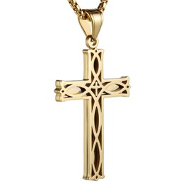 HZMAN Men's Stainless Steel Infinity Celtic Cross Irish Knot Pendant Necklace, 22+2" Link Chain