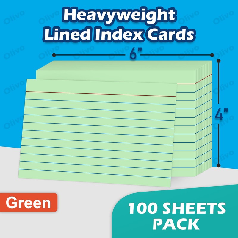 Green Index Cards 4x6 Lined Ruled Flash Note Cards 100