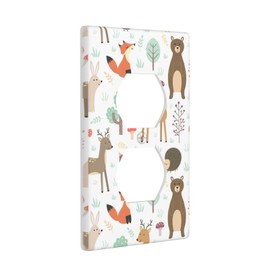 Cartoon Animal Deer Bear Fox Light Switch Cover Decorative Duplex Electrical Outlet Plastic Wall Plate Outlet Cover for Women Girls Bedroom Kitchen Living Room Decor 4.5 * 2.76