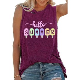 Ice Cream Summer Letter Print Outdoor Tanks for Women Sleeveless Cotton Workout Tank Tops Funny Graphic Loose Mountain Bike Shirts, Purple Medium