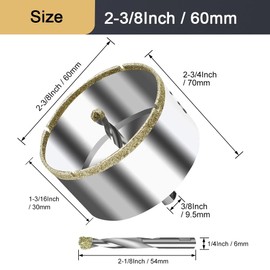ASNOMY 2-3/8 Inch Diamond Hole Saw with Pilot Drill Bit, Diamond Tip Coated Hole Saw with Guiding Drill Bit for Glass Ceramic Marble Porcelain Tile Granite Quartz
