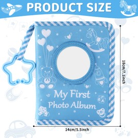 ZOIIWA Baby's My First Family Album Soft Photo Cloth Book Blue Boy My First Book of Photos Blue Baby Memory Album Gift Holds 4x6 Pictures for Babies Newborn Toddler & Kids Baby Shower