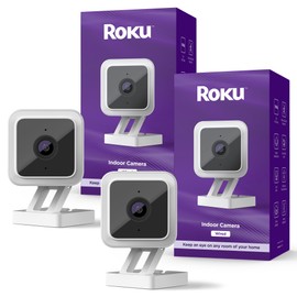 Roku Indoor Camera for Home Security, 2-Pack - Wired Security Camera with 1080p HD Color Night Vision, Works with Alexa & Google, Motion & Sound Detection, Built-in Siren, 90-Day Subscription Included