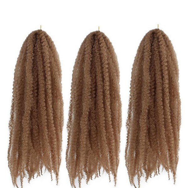 18 Inch Eunice Hair 3 Packs Brown Synthetic Hair Extensions Marley Braid Afro Kinky Bulk Hair Twist Crochet Braids Braiding Hair (#27)