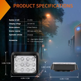 Nilight 12LED Magnetic Wireless Trailer Lights 2PCS Rechargeable Portable Hazard Beacon Warning Light Blue Emergency Strobe Light for Trucks Trailers Vehicles Cars Bus Surface Mount