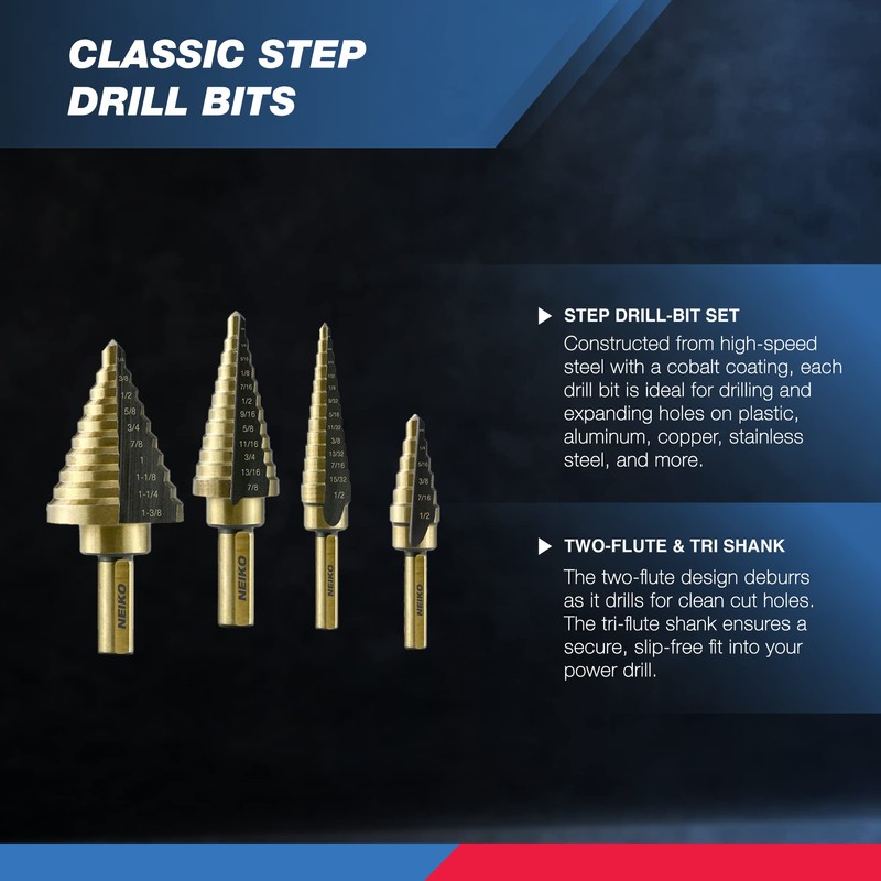 NEIKO 10169A Step Drill Bit Set and Automatic Center Punch