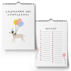 Birthday Calendar Year Independent (Italian) – Perpetual Calendar Undated for Entering Birthdays (Confetti, A4)