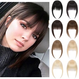 MY-LADY Bangs Hair Clip in Bangs Human Hair Wispy Bangs Fringe with Temples Hairpieces for Women Clip on Flat Neat Bangs One Piece Bang Hair Extension for Party and Daily Wear #02 Dark Brown