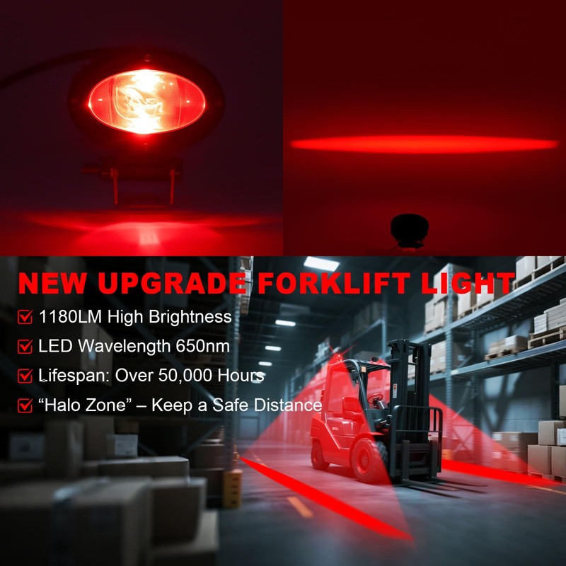 eTzone LED Forklift Safety Light Red 2 Pack, Straight Line