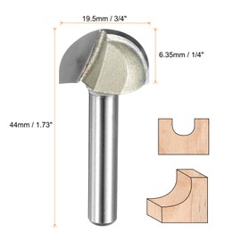 HARFINGTON 1pcs Router Bit Core Box 1/4 Shank 3/4 Inch Cutting Dia. Round Nose Router Bit 1 Flutes Carbide Cove Box Cutter for Carpentry Woodworking Milling Cutter Tool