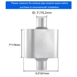 Floshine Universal Mufflers, Performance Automotive Exhaust Muffler, Single Chamber center in/center out, silver (3")