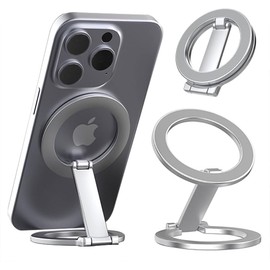 StaMag MagSafe Compatible Smartphone Stand Dual Pole Magnet Smartphone Ring Folding Smartphone Holder Thin Design (Silver)