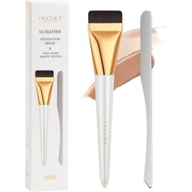 docolor Set de Brocha Plana y Espátula para Maquillaje – Brocha Fina para Base Líquida, Espátula de Doble Filo, Herramienta Coreana para Difuminar Crema y Maquillaje