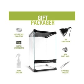 Helime Reptile Glass Terrarium - Amphibians Habitat Cages 12x8x8inch Starter Kits