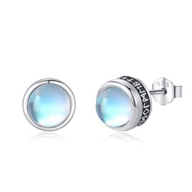 Viking Earrings 925 Sterling Silver Nordic Viking Jewellery Men's Stud Earrings with Viking Runes Gifts for Men Women, Sterling Silver