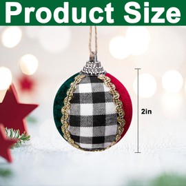 Deloky 12 Pcs Christmas Buffalo Plaid Ball Ornament for Tree- 2" Fabric Wrapped Plaid Hanging Ball Ornaments- Rustic Spliced Tartan Ball Tree Decoration for Xmas Party Home Decor