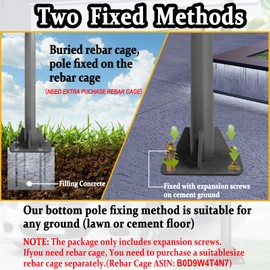 10ft Sun Shade Sail Poles - 3" Diameter Outdoor Removable Sunshade Support Post Heavy Duty Steel Metal Pole Kit for Support Light String,Sunshade Sail,Canopy,Garden,Ground,Backyard