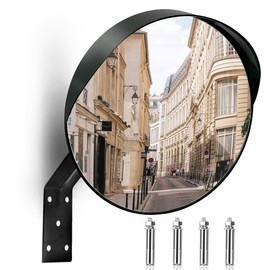 CHIUHEI 16-Inch Convex Security Corner Mirror - Adjustable Fixing Bracket, Wide Angle, Indoor and Outdoor Use - Ideal for Warehouse, Office, Parking Garage, Alleys, Driveways and Traffic Safety(Black）