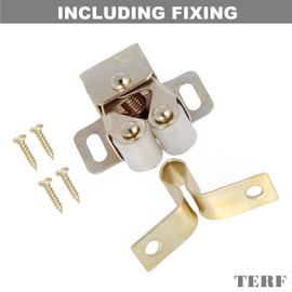 TERF® Heavy Duty Double Roller Catch Latch Electro Brass Furniture Lock Including Fixing Screw for Cabinet Kitchen Bathroom Cupboards Wardrobes Drawer Door - Pack of 8
