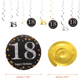 uxcell 12pcs Mixed Color Hanging Swirls Decorations Set, 28" Plastic Spiral Streamers Ceiling Decoration Party Swirls for 18th Birthday Party Decoration, (Gold, Silver, Black)