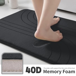 YIHOUSE Bathroom Rugs Sets 2 Piece, Soft Memory Foam Bath Mat Set, Non Slip Bathroom Mats 2 Piece, Machine Washable Bath Rugs Set for Bathroom, Tub, Toilet and Floor (Black)