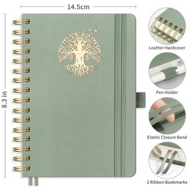 RETTACY A5 Notebook-Spiral College Ruled Notebook Journals for Women,300 Numbered Pages Note Pad 100gsm Thick Lined Paper for Writing,Inner Pocket,Sticky Notes,Note Taking 14.5 x 20.7cm -LightGreen