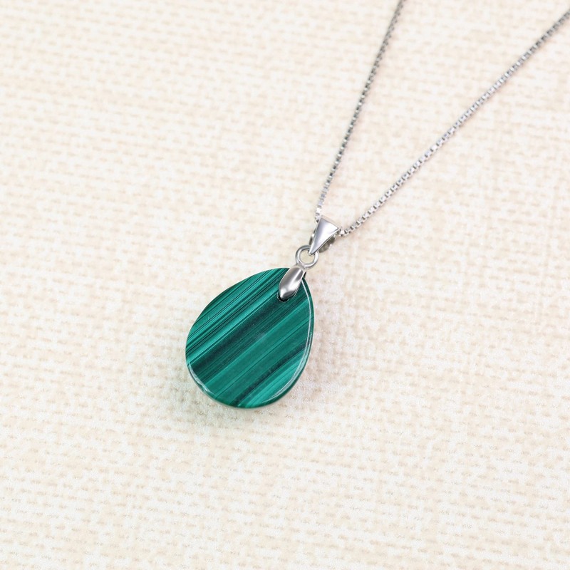 Coai Women's 925 Necklace with Angel’s Teardrops Pendant, Silver, Malachite