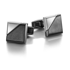 Colibri Equinox Cufflinks For Men - Satin Black Steel Face with Polished Steel Corner - Designer Cufflinks with Pivoting Whale Back Closure - Gift Box