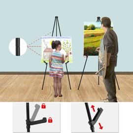 OUTNEE Instant Display Easel Stand, 63" Collapsible Portable Adjustable Height Art Easel - Easy Folding Telescoping Metal Floor Poster Tripod for Display, Black(3 Pack)