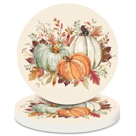 AnyDesign 4Pcs Fall Coasters Rustic Pumpkin Leaves Ceramic Drink Coaster Autumn Cup Mat for Thanksgiving Mugs Home Kitchen Farmhouse Table Protection