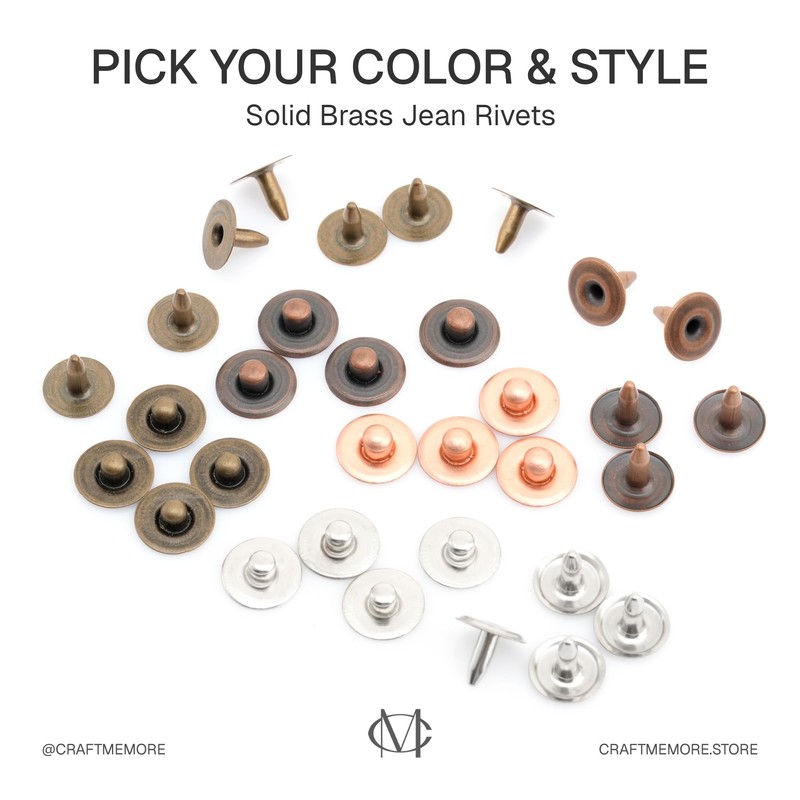 CRAFTMEMORE Solid Brass Jean Rivets, 3/8 Inch, 50 Sets, Washable