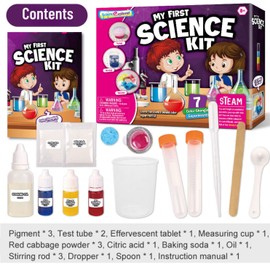 Why2Wise My First Science Experiment Kit - 7 Colour Changing Experiments, STEM Activities, Educational Science Toys for Boys Girls, Chemistry Set, Age 6-10, 10-12