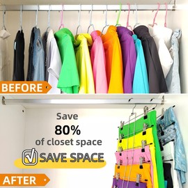 Ivosmart 2 Pack Pants Hangers, 6 Tiers Skirt Hangers with Clips, Metal Non-Slip Space Saving Hanging Clothes Hangers with 360° Swivel Hook, Skirt Hangers for Women (Silver)