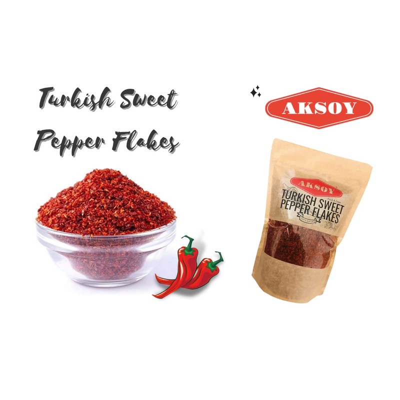 Aksoy Premium Quality Turkish Sweet Red Pepper Flakes (Turk Kirmizi