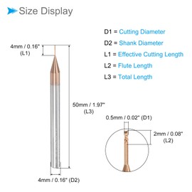 CoCud Solid Carbide Square Milling Cutter 0.5mm x 4mm Cutting Long Neck Titanium (Nano-Scale) Coated Carbide 2 Flutes CNC Router Bits - (Applications: for Stainless Steel, Cast Iron, Metal)