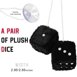 Gdnecad 2PCS Fuzzy Plush Dice with Dots, 3" Retro Square Decoration Cute Rearview Mirror Pendant, Soft Plush Dice Classic Auto Interior Hanging Ornament for Women Men, Car Accessories (Black)
