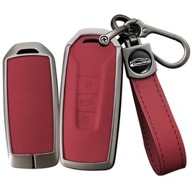 TECART Smart Key Case Key Protection Case Fits Volkswagen VW Touareg 2018 2019 2020 2021 2022 2023 Leather Key Fob Cover Key Protection Key Case 3 Buttons B Red