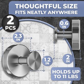 Silver Shower Hooks - 2Pcs Suction Cup Hooks for Shower, Kitchen, Glass Door, Mirror, Tile, 11Lbs Max Load, Easy Mounting, Removable, Rust Resistant - Suction Towel Hook for Loofah, Bath Robe, Towel