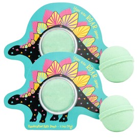 Cait + Co Relaxing Bath Bomb Giftable, 3.5 Ounce Coconut Milk Recipe, Strawberries and Jasmine Scent, Stegosaurus - Pack of 2